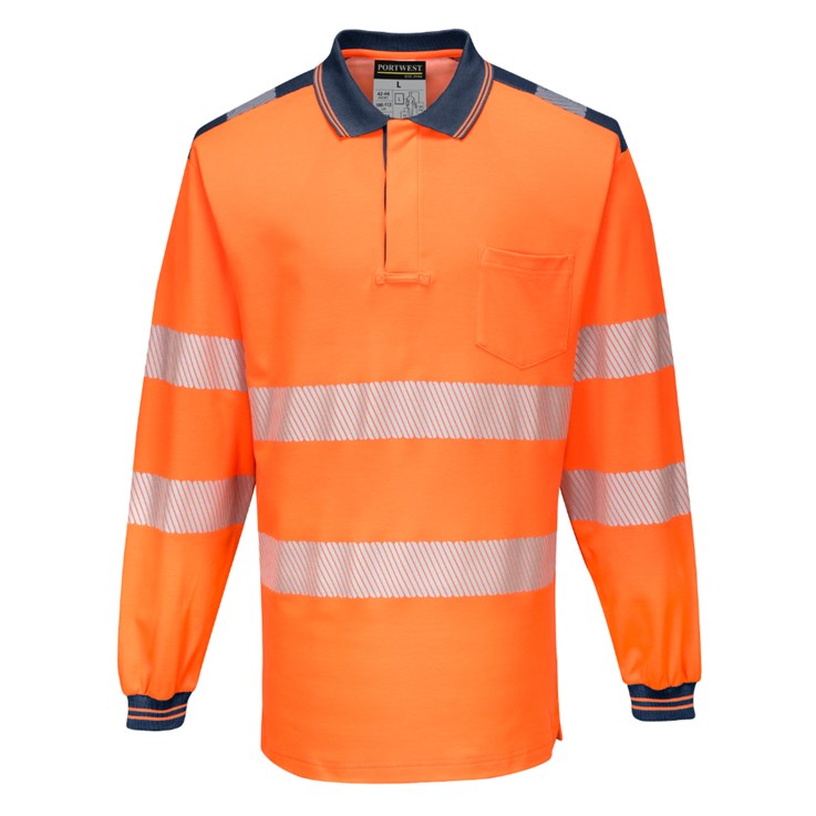 Portwest Hi-Vis Polo Shirt Long Sleeve Orange/Black T184